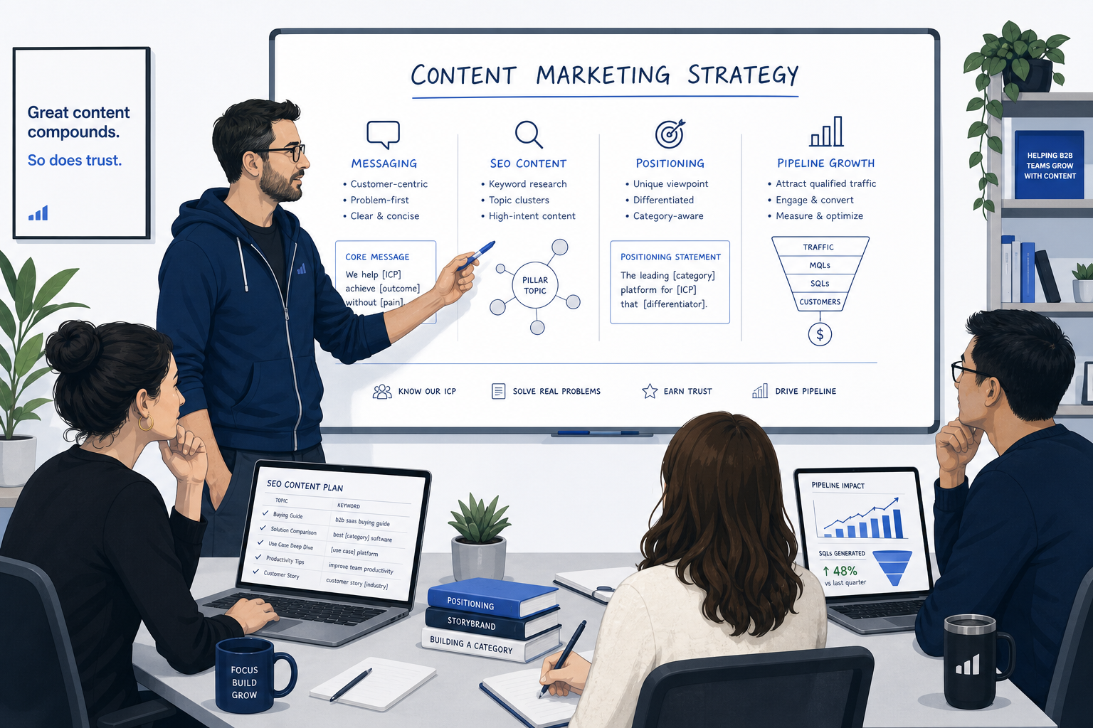 Illustration of a B2B SaaS content marketing strategy planning session
